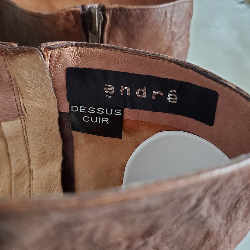 Andre' Cognac Leather Riding Studded Side Zipper Knee High Boot SZ 8 - Picture 11 of 16